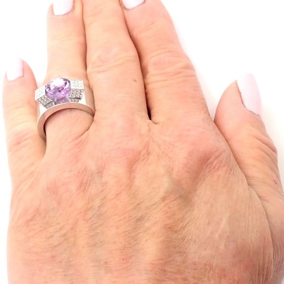 Authentic! Chopard 18k White Gold Diamond Amethyst Wide Band Ring - Picture 8 of 9